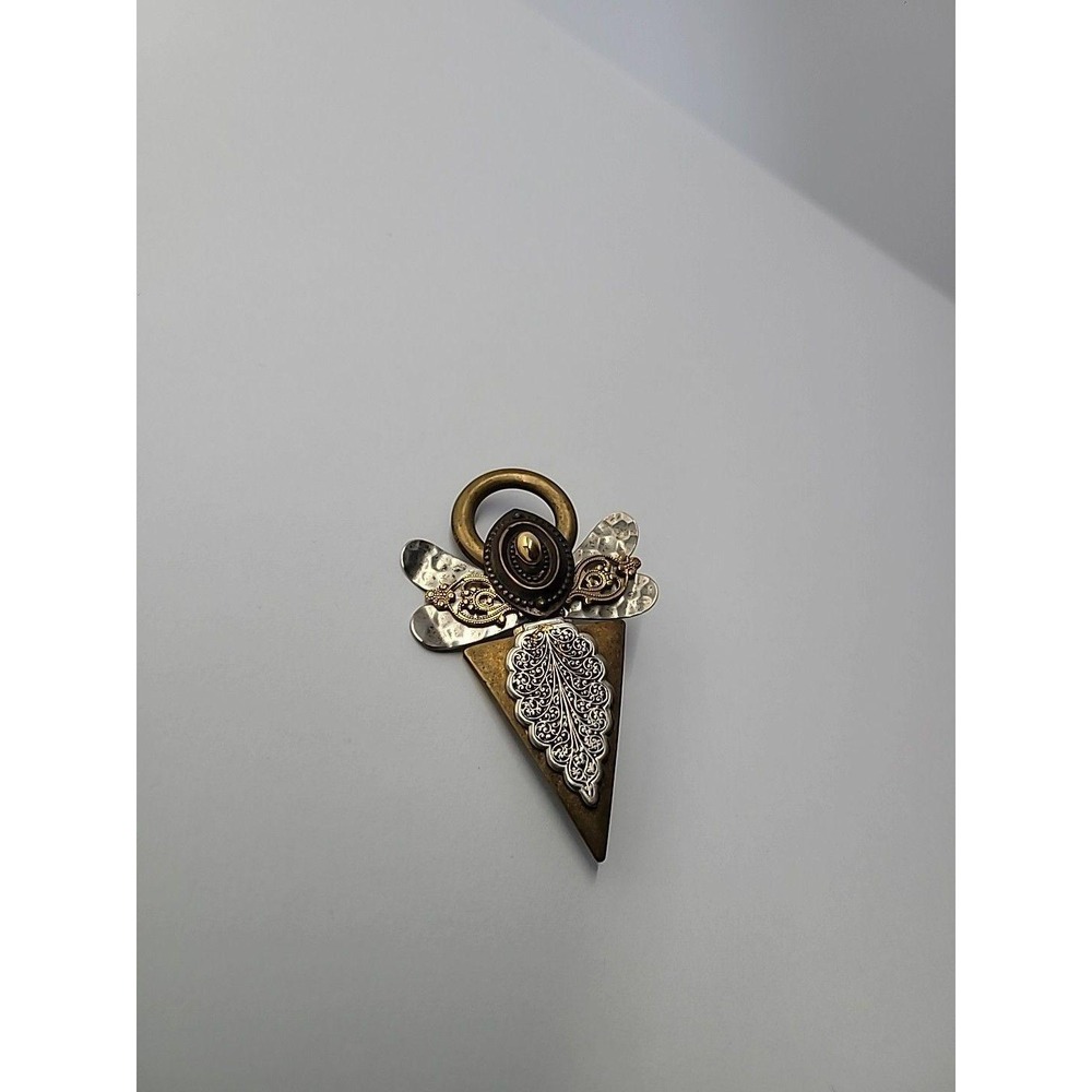 Vintage Treska Angel Brooch Pin Mixed Metal Halo Geometric Religious Signed - Picture 6 of 12